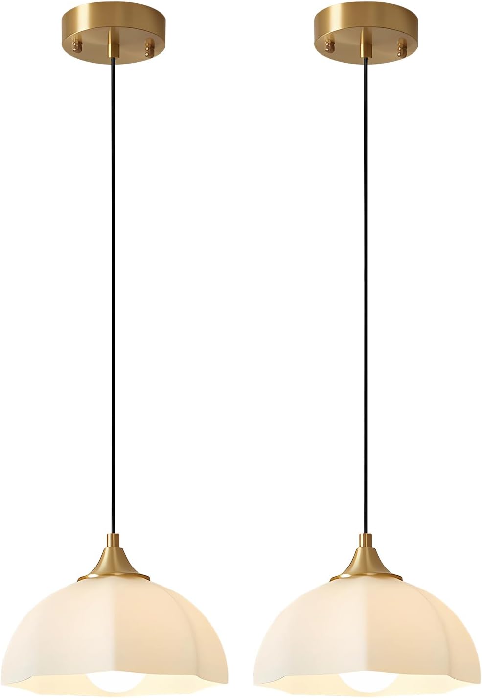 Milk Glass Pendant Light Kitchen Island 2 Pack Mid Century Brushed Gold Dome Ceiling Hanging Light Fixtures Retro Hanging Lamp Set of 2 MPL17-2 GD