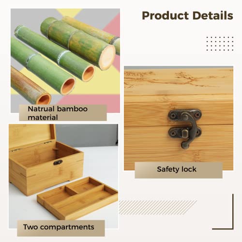 Cdoky Large Wooden Box With Hinged Lid, Bamboo Wood Multi-Purpose Storage Box With Tray 2 Compartments, Natural Wood Organizer For Photos, Jewelry Home Office Decor, 7 X 5 X 4 In (Large) #TOP2