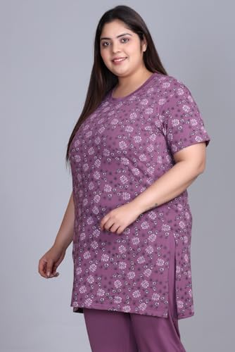 Image of RYSH Women's All-Over Printed Cotton Plus Size Longline T-Shirt with Pockets