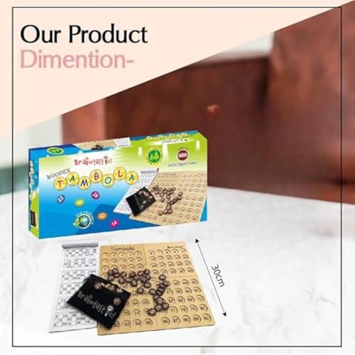 Image of Braintastic Wooden Tambola /Housie Board Game with 600 Different Tickets,1-90 Coins, Fixing Checking Board and Cloth Pouch to Keep Your Coins Safe
