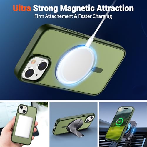 Image of SUPFINE Magnetic for iPhone 15 Case (Compatible with MagSafe) (Military Grade Drop Protection) Slim Translucent Matte Shockproof with Anti-Fingerprint Phone Case, Cangling Green