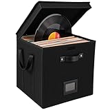 Ecayla Vinyl Record Storage Box, 13 Inch Linen Fabric Organizer with Lid, Collapsible Cube Crate Bin Holds 120+ LP Albums, Record Album Storage for 12 Inch Vinyl Records
