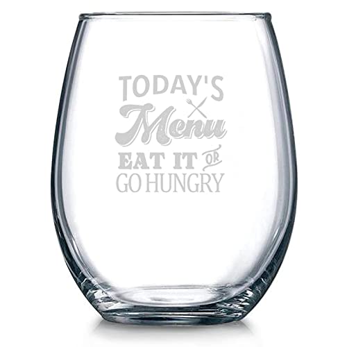 Eat It Or Go Hungry Crystal Stemless Wine & Whiskey Glasses
