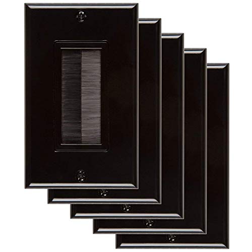 1-Gang Wall Plate (5 Pack), Black Brush Style Opening Pass Through Low Voltage Cable Plate in-Wall Installation for Cable, TV, Speaker Wires, Coaxial Cables, HDMI Cables, or Network and Phone Cables