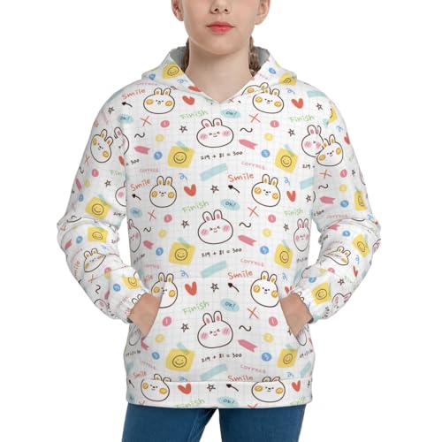 Notebook Paper with Rabbit Kids Pullover Hoodies Boys Sweatshirts Girls Athletic Clothes with Pocket