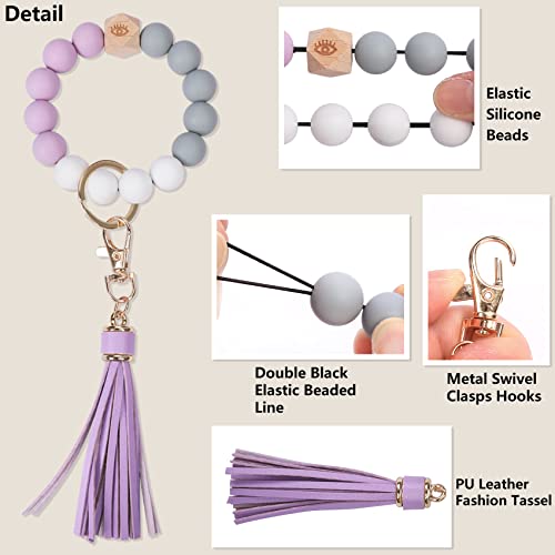 Pwod Silicone Beaded Keyring Wristlet Bracelet, House Car Keys Keychain For Women With Leather Tassel Keyring（Us,Lavender Purple） #TOP4