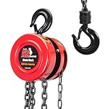 Big RED TR9010-7 Hand Chain Hoist: 2 Heavy Duty Hooks, Manual Chain Fall for Warehouse Building and Automotive Machinery, 1 Ton (2000 Lbs) Capacity,8ft/2.5m