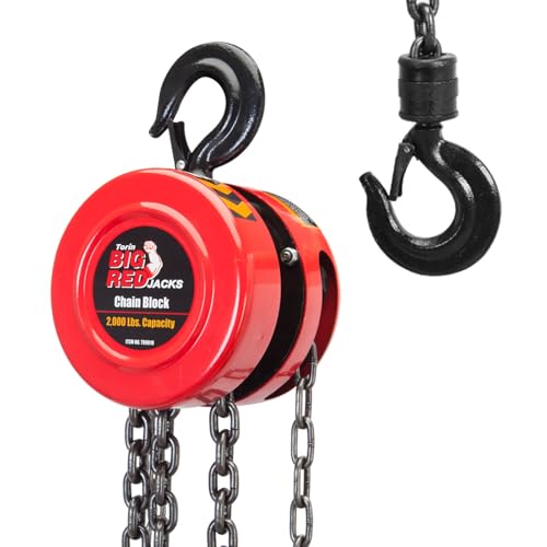 Big RED TR9010-7 Hand Chain Hoist: 2 Heavy Duty Hooks, Manual Chain Fall for Warehouse Building and Automotive Machinery, 1 Ton (2000 Lbs) Capacity,8ft/2.5m