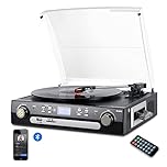 DIGITNOW Vinyl/LP Turntable Record Player, with Bluetooth,AM&FM Radio, Cassette Tape, Aux in, USB/SD Encoding & Playing MP3/ Built-in Stereo Speakers, 3.5mm Headphone Jack,Remote and LCD