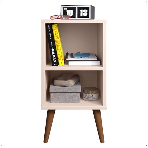 Mesa de Cabeceira Compacta Retrô com Prateleira Charme (Off White...