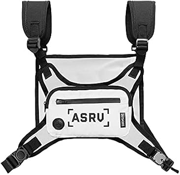 Chest Bag for man, Casual Chest Pack with Headphone Port, Chest Rig Bag Hip Hop Adjustable Crossbody Bags for Outdoor Hiking, Camping White