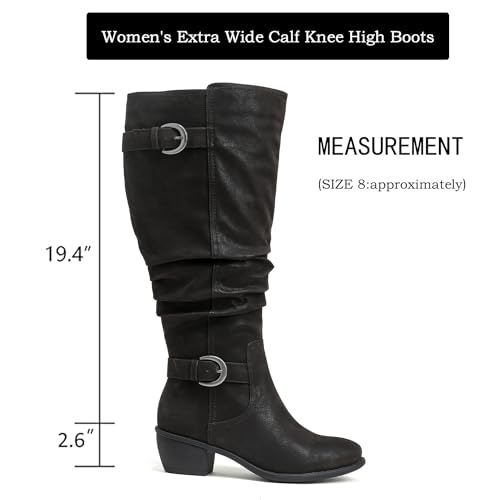 Luoika Women's Extra Wide Calf Knee High Boots, Wide Width Slouchy Knee-High Boots Low Stacked Heel Winter Fall Plus Size Boots.4