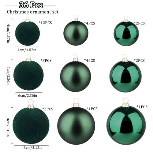 Dark Green Velvet Christmas Ball Ornaments, Shatterproof Flocked Ball Set - image 3
