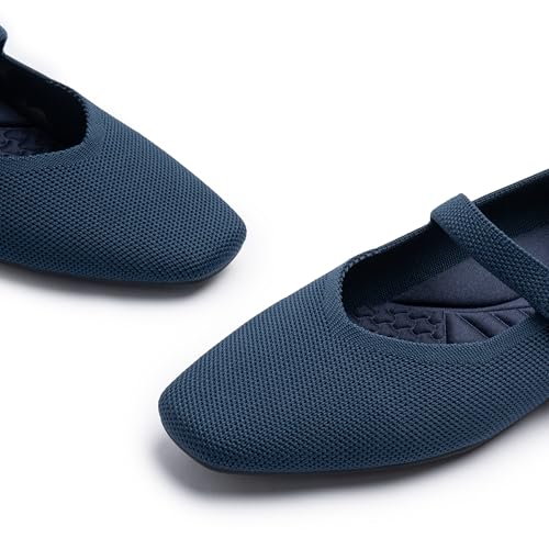 Image of Cusolemore Mary Jane Flat Shoes for Women with Arch Support and Concealed Low Wedge Heel, Comfortable Women Square Toe Ballet Flats Knit Dress Shoes