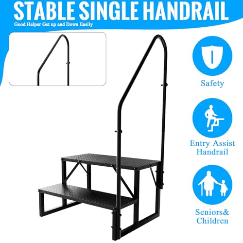 Image of 2 Step RV Stairs with Handrail, 660LBS Heavy Duty Anti-Slip Metal RV Steps, Detachable Outdoor Stairs for 5th Wheel /Hot Tub /Mobile Home /Pool