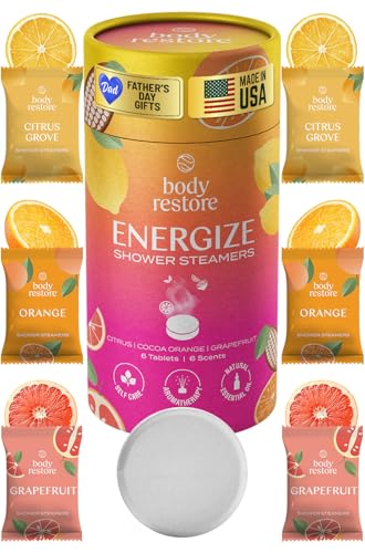 Body Restore Shower Steamers Aromatherapy 6 Pack – Fathers Day Gift for Dad, Birthday Gifts for Men, Relaxation Stress Relief Self Care – Premium Citrus Essential Oil Tablets
