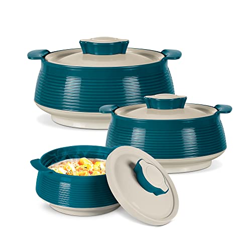 Milton Venice Jr. Casserole Set of 3 Insulated Inner Stainless Steel (450 ml, 850 ml, 1.35 Litres),Marble Green | BPA Free |Food Grade | Easy to Carry & Store | Ideal For Chapatti | Roti | Curd Maker