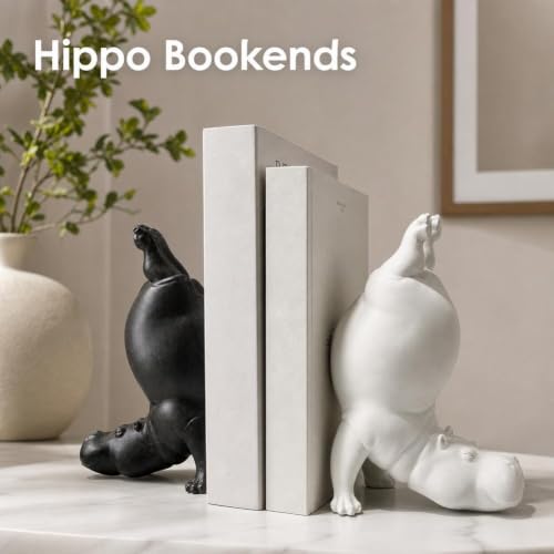 Sujetalibros de hipopótamo de resina pesada para estanterías 5