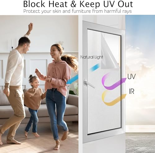 Image of WISDOM Glass Stickers Heat Control UV Sun Blocking Glass Stickers Static Cling Non Adhesive Door Coverings Decals for Bathroom Home Office, Frosted (1 Feet X 10 Feet, Frosted)