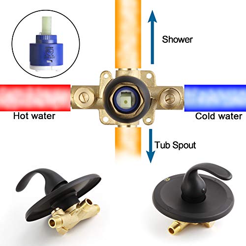 Pop Sanitaryware Black Dual-Function Shower Faucet Set With Tub Spout Bathroom 35 Setting Dual 2 In 1 Shower System With Handheld Shower Head 3-Way Water Diverter Shower Trim Kit With Rough In Valve #TOP5