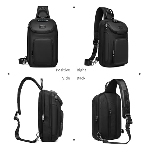 Image of reeyee Sling Crossbody Bag Men, Travel Hiking Shoulder Chest Bag Backpack | Anti-Theft Combination Lock,Fits 11 inch Tablet,Waterproof,Durable Fabric,Multi-compartment storage,Breathable back pad