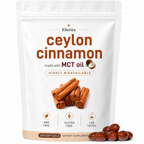 Waistora Elorita Ceylon Cinnamon Soft gels with MCT Oil Premium Ceylon Cinnamon Supplement Highly Bioavailable Liquid Extract Formula Non GMO Gluten Free 300 Softgels