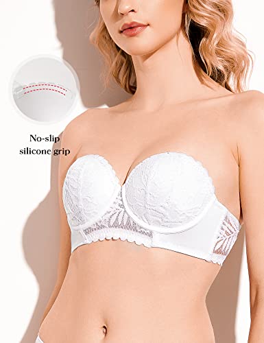 Deyllo Women's Push Up Strapless Bra Lace Underwire Full Coverage Multiway Bras Red Carpet (White 36C) #TOP1