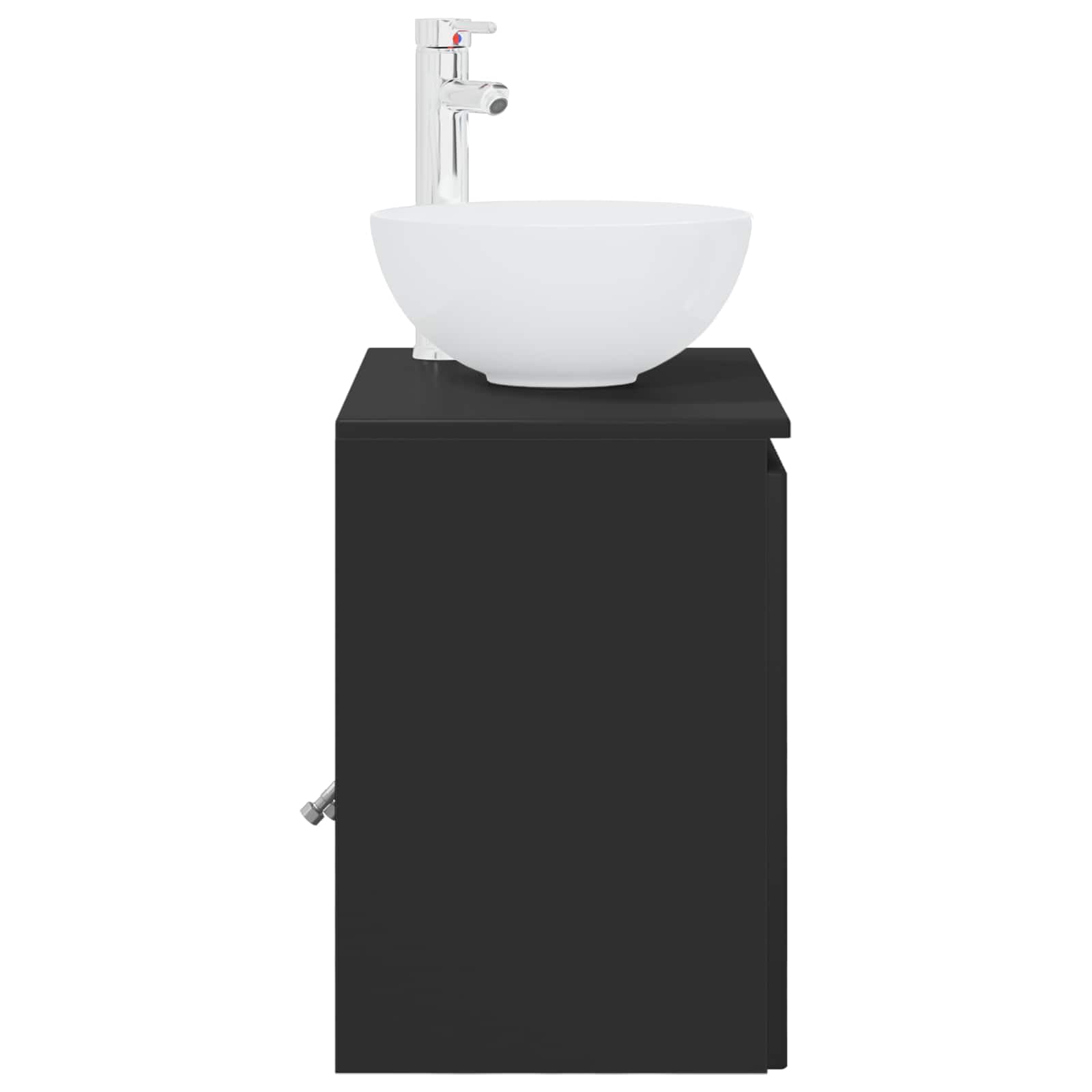 Lavabo da parete nero in legno 49,5 x 35 x 63 cm con scarico rapido, vano portaoggetti, montaggio per mobili da bagno ospiti WC e bagno ristrutturazione