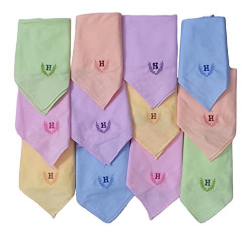 Image of ANTONIA Personalized Cotton Women's Handkerchiefs with Embroidered Initials, Assorted Colours (33 cm x 33 cm)