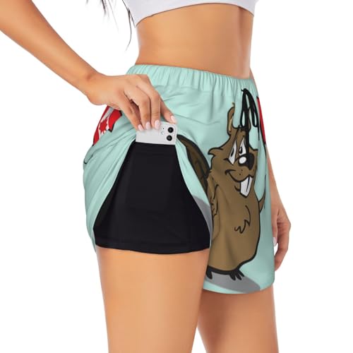 Short de yoga femme taille haute deux en un imprimé castor