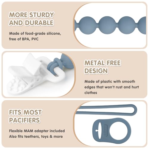 Image of Pacifier Clips Silicone, 4-Pack Pacifier Holder Clip with Stylish Round Design and Adapter Ring for MAM Dummy, 100% Food Grade Silicone, Safe Essentials for Newborns Baby Boys and Girls