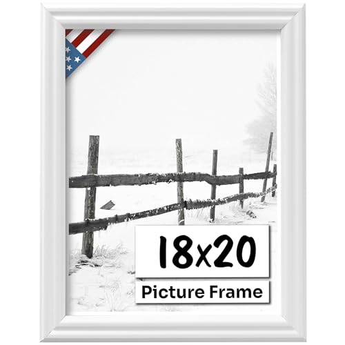 White 18x20 Picture Frame .75" Inch Wide - White Wall Decor Handmade Solid Wood Frames with Preinstalled Hangers and UV Blocking Plexiglass 20x18 Frame