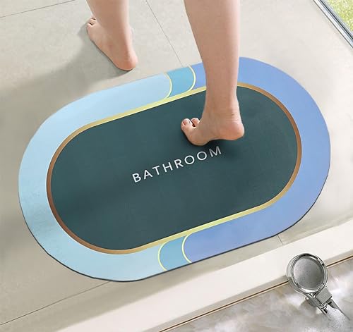 Image of Yellow Weaves Rubber 2 Pcs Anti Slip Water Soaking Floor Mat, Water Absorbent Non Slip Bath Mat, Quick Dry Mat for Bathroom, Door Mat for Home, Kitchen, Office, Kitchen Oval - Malachite Green