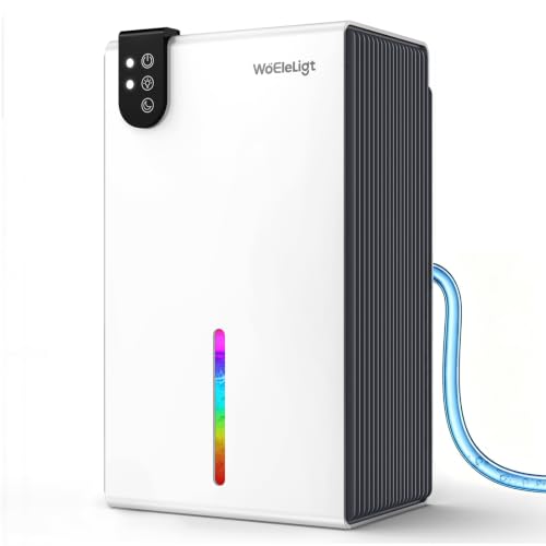 Image of 98 OZ Small Dehumidifier for Home 1000 Sq Ft, Quiet Dehumidifier with Drain Hose, Auto Shut-Off, Sleep Mode, 7-Color Light for Basement, Bedroom, Bathroom, Closet, RV (White)
