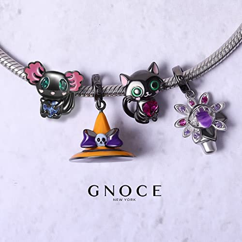 Image of GNOCE Embraces Heart Gemstone Bead Charms 925 Sterling Silver Wolf Fox Bear Husky Hedgehog Astronaut Chihuahua Dinosaur Rabbit Koala Axolotl Angel Tiger Dog Unicorn Cat Jewelry Gift for Women