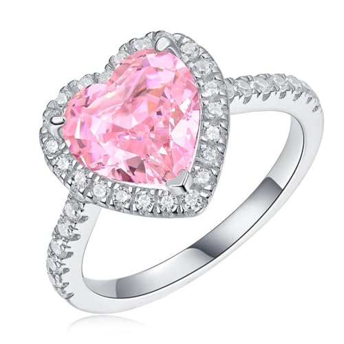 Pink Diamond Ring, Engagement Ring for Women, 18k White Gold Plated Lab Grown Diamond Rings, 925 Sterling Silver Wedding Band, Promise Rings, Jewelry Gifts