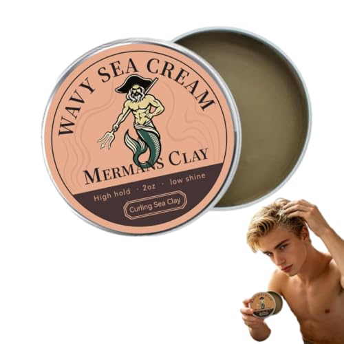 Mermans Curling Sea Clay, for Defined Waves & Texture, Natural Hold, Adds Volume & Shine to Curls, Lightweight Styling Cream for All Hair Types, 2oz