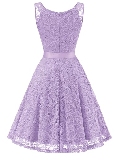 Image of Dressystar Women's Floral Lace V Neck Short Bridesmaid Cocktail Party Dress