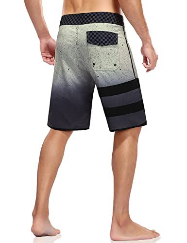 Nonwe Men's Board Shorts Quick Dry Bathing Suits with Mesh Liner and Back Pocket Black&Grey 343