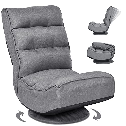 RELAX4LIFE Chaise de Sol Pliable Réglable en 5 Positions, Fauteuil au Sol à 360° et Cadre en Fer Robuste,Chaise de Meditation pour Lire, Reposer (Gris)