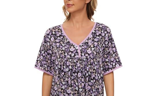 Image of AVIIER Nightgows for Women Soft Cotton Night Shirts Short Sleeve Sleepwear with Pockets