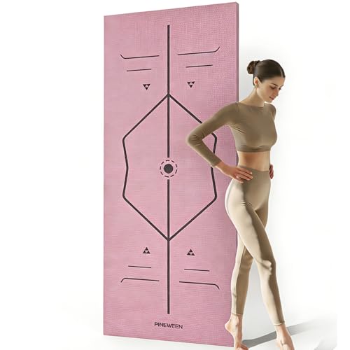 PROIRON Yoga Mat with Alignment Exercise Fitness Mat Extra Thick Non-Slip Training Mats for Sports Pilates Gym Mats Resistance Mat with Carrying Bag 173 x 61 x 0.4 cm - Pink