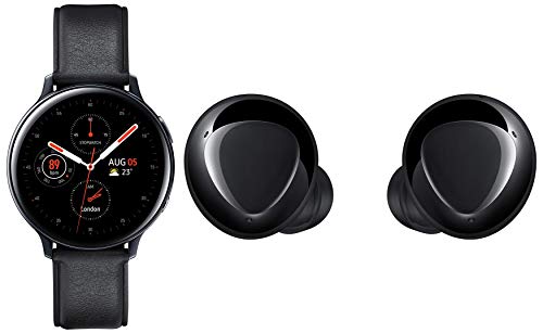 Image of Samsung Galaxy Watch Active 2 (Bluetooth, 44 mm) - Black, Steel Dial, Leather Straps with Buds+