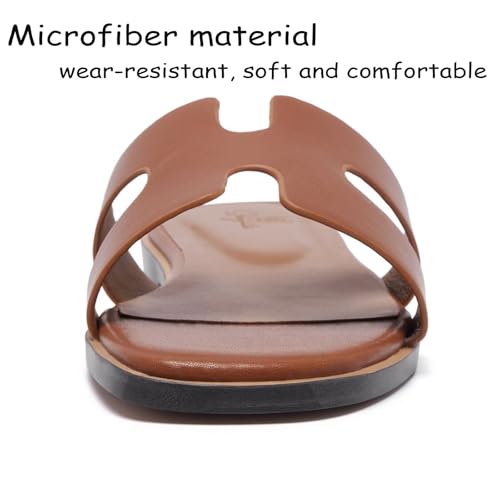Women's Wide Width Leather Flat Sandals Slipper 2025 Summer Fashion Comfortable Memory Foam Slides for Women Footwear2