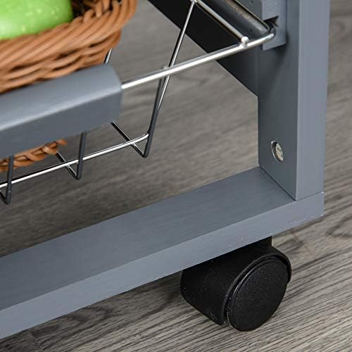 HOMCOM Rolling Kitchen Cart, Utility Storage Cart with 4 Basket Drawers & Side Racks, Wheels for Dining Room, Grey