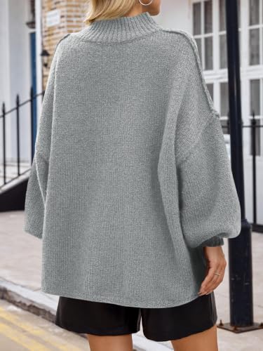 Image of Saodimallsu Womens Oversized Sweaters Mock Neck Batwing Long Sleeve 2026 Fall Trendy Ribbed Knit Casual Tunic Sweater