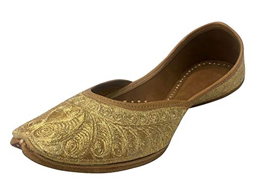 Gold Bridal Flats Wedding Shoes Indian Punjabi Jutti Mojari Designer Shoes