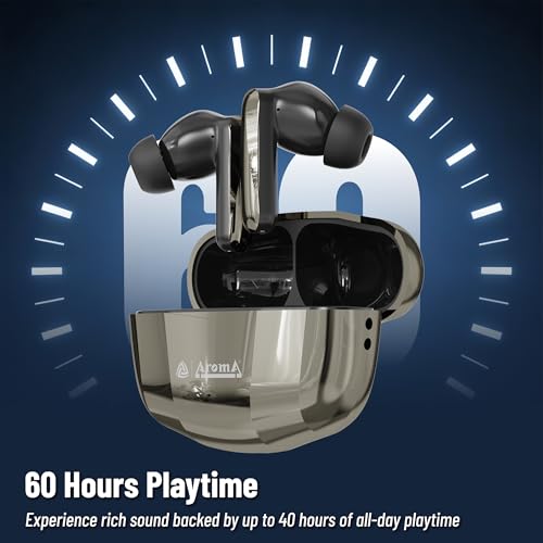 Image of AROMA TWS2 Nexon V5.4 Bluetooth Earbuds, Dazzaling Gold | Up to 60Hr Playtime, ENC, Dual Pairing, Fast Charging, Heavy Bass