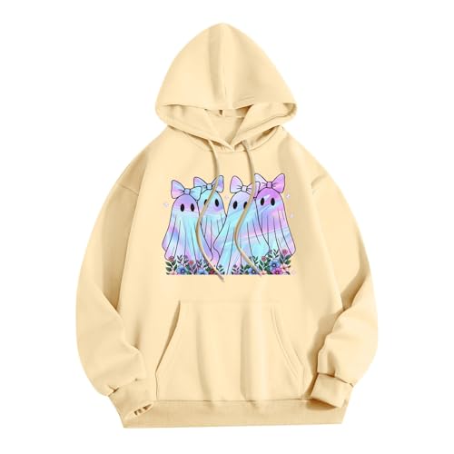 Halloween Hoodies for Women 2025 Fall Fashion Long Sleeve Cute Ghost Graphic Lightweight Hoodie with Pockets