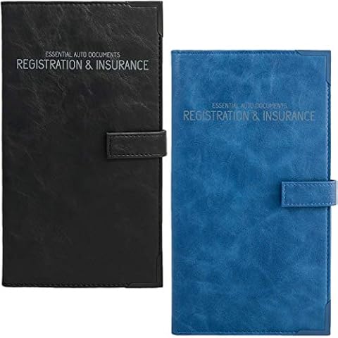 PlusXpres Auto Insurance and Registration Card Holder - Vehicle Glove Box Document Organizer - Car Essential Paperwork Holder for DMV, AAA, Contact Information Cards - BLACK + BLUE BUNDLE Cover